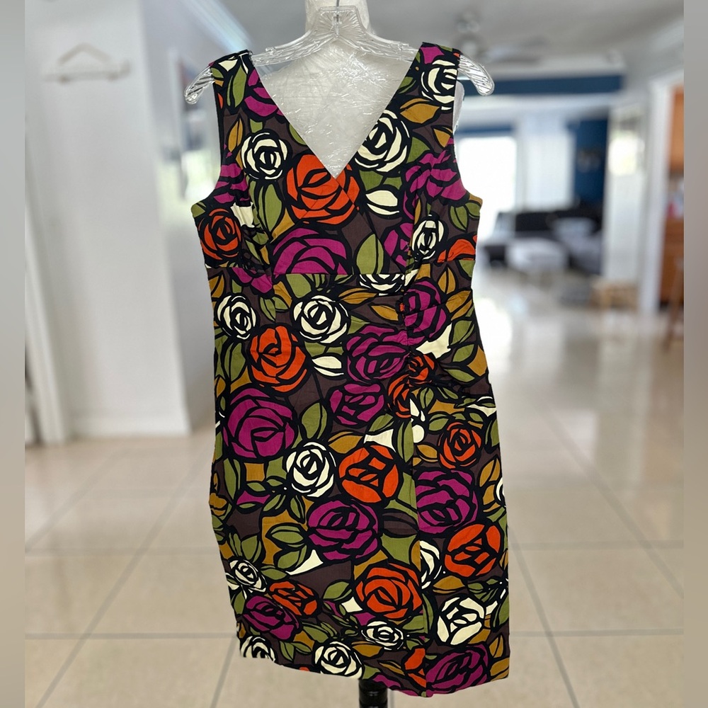 R&K Pink and Orange Sheath Dress V-Neck Sleeveless Midi